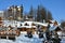 Snow-covered city park of the winter city on clear sunny day wit
