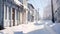 Snow covered city streets in winter, tranquil and bright generated by AI