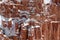 Snow covered cliff in Bryce Canyon, Utah.