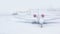 Snow covered commercial plane at the airport. Close-up of the plane after snowfall. Winter bad weather conditions