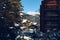 Snow-covered cottages at the French Alps, Les3Vallees. Mountains ski resort