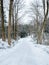 Snow covered country road in winter, York County, Pennsylvania