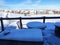 Snow covered deck and rooftops