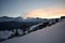 Snow covered Durmitor Mountain sunset with the blushing sky