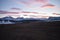 Snow covered Durmitor Mountain sunset with the blushing sky