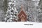 Snow Covered Forest With Wooden Chapel in Yosemite