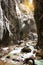 Snow-covered icicles at Partnachklamm, famous tourist destination. Partnachklamm in Garmisch-Partenkirchen