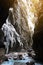 Snow-covered icicles at Partnachklamm, famous tourist destination. Partnachklamm in Garmisch-Partenkirchen, Bavaria