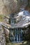 Snow-covered icicles at Partnachklamm, famous tourist destination. Partnachklamm in Garmisch-Partenkirchen, Bavaria