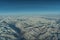 Snow covered Karakorum mountain range between China, India and Pakistan, aerial view