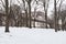 Snow Covered Landscape at Astoria Park during Winter with a view of the Hell Gate Bridge in Astoria Queens New York