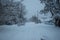 Snow-covered landscape. Severe winter snow, wind, cold