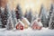 Snow covered landscapes, cozy cabins, and serene winter scenes associated with Christmas