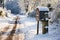 Snow-covered mailbox on a country road - stock photography concepts