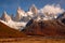 Snow-covered Mount Fitz Roy on beautiful fall day