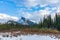 Snow-covered Mount Rundle with snowy forest. Banff National Park beautiful landscape in winter