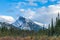 Snow-covered Mount Rundle with snowy forest. Banff National Park beautiful landscape in winter