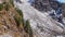 Snow-covered mountain in the background with mountain covered with pine trees in the front