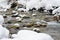 Snow-covered mountain river shot with long exposure