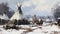 Snow Covered Native Village Painting In The Style Of Florian Nicolle