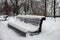 In a snow-covered park frosty, winter day, it is a large wooden