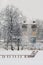 Snow-covered park and mosque