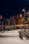 Snow covered pavement in Tromso harbour