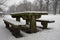 Snow covered picnic bench