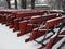 Snow covered picnic tables