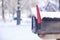 Snow covered postbox letterbox mailbox copy space