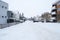 Snow-covered residential street daily in Erlangen, Germany