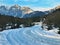 Snow covered road and mountain glow