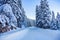 Snow covered road in mountains of Montenegro