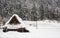 Snow covered roofed house Gassho-zukuri in Ainokura village, Gif
