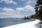 Snow covered shoreline at Lake Tahoe, California