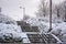 Snow covered stair flyover in Milton Keynes