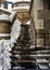 Snow-covered staircase in Chicago Loop during winter, leading upwards and away from the Chicago Riverwalk in the Loop.