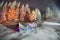 Snow-covered tent of tourists climbers