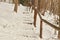 Snow-covered tourist stairs woods