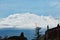 Snow covered volcano Etna during abnormally cold spring, Taormina, Sicily