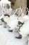 Snow covered wedding bouquet, decorations, sparkles, snowflakes