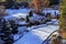 Snow covers Large Quarry Garden in Queen Elizabeth Park