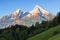 Snow-crowned Watzmann mount in famous Bavarian national park Berchtesgaden