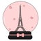 Snow crystal ball with eiffel tower and hearts cute lovely pink and romantic illustration