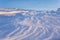 Snow desert at sunrise. Northern Ural, Russia