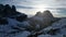 snow on dolomites aerial view val badia in winter season panorama landscape drone footage