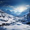 Snow draped mountains form a serene and enchanting winter wonderland