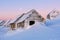Snow drifts, cabins, winter
