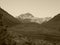 Snow Everest and Himalayas view sunset sepia