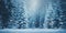 Snow fall in winter forest. Christmas new year magic. Blue spruce fir tree branches detail